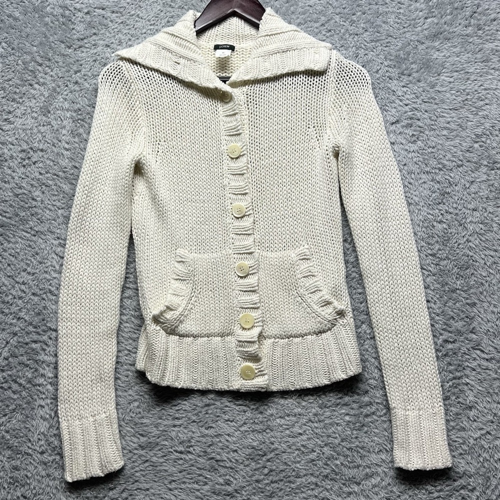 J Crew Sweater Cardigan Womens XS Cream White Chunky Button Up Old Money